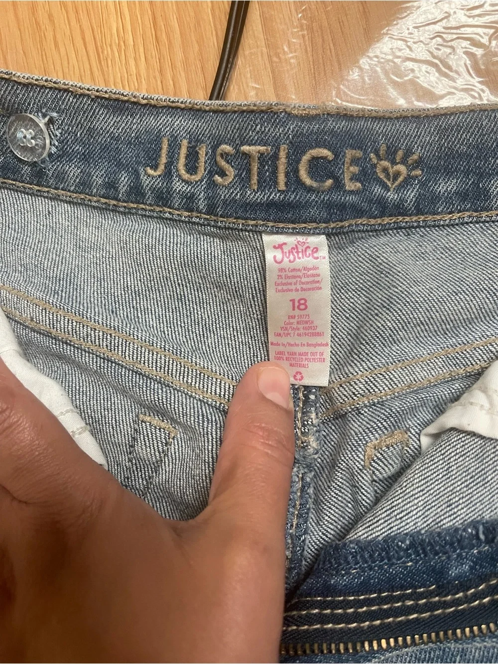 Justice Blue Denim Straight-Leg Jeans with Colorful Patch Art